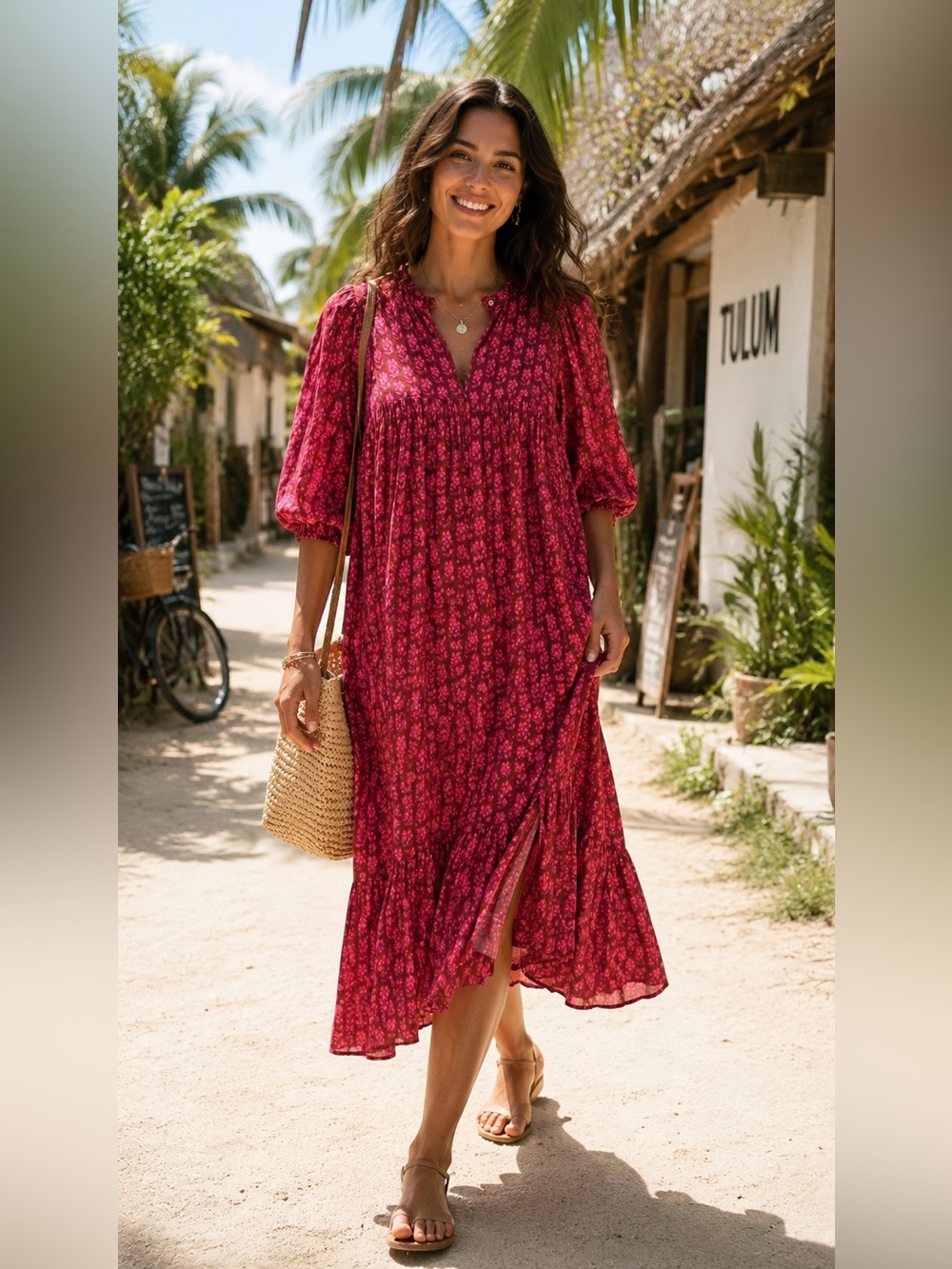 Omika long midi maxi print floral dress in sasha punch size Small
